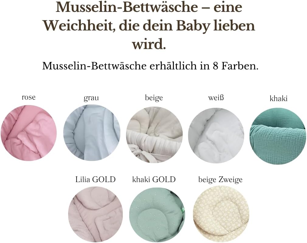Stubenwagen Baby mit Rollen & Bremse – Moseskorb aus Naturweide inkl. Matratze & Beige Bettwäsche aus 100% Baumwolle – sicher & mobil – Modell Amelia