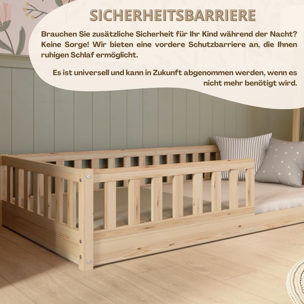 Kinderbett 140x200 cm – Massives Montessori Bodenbett aus Holz mit Rausfallschutz – Sicheres Kleinkindbett – Skandinavisches Design, Leichte Montage - Crazy Basic