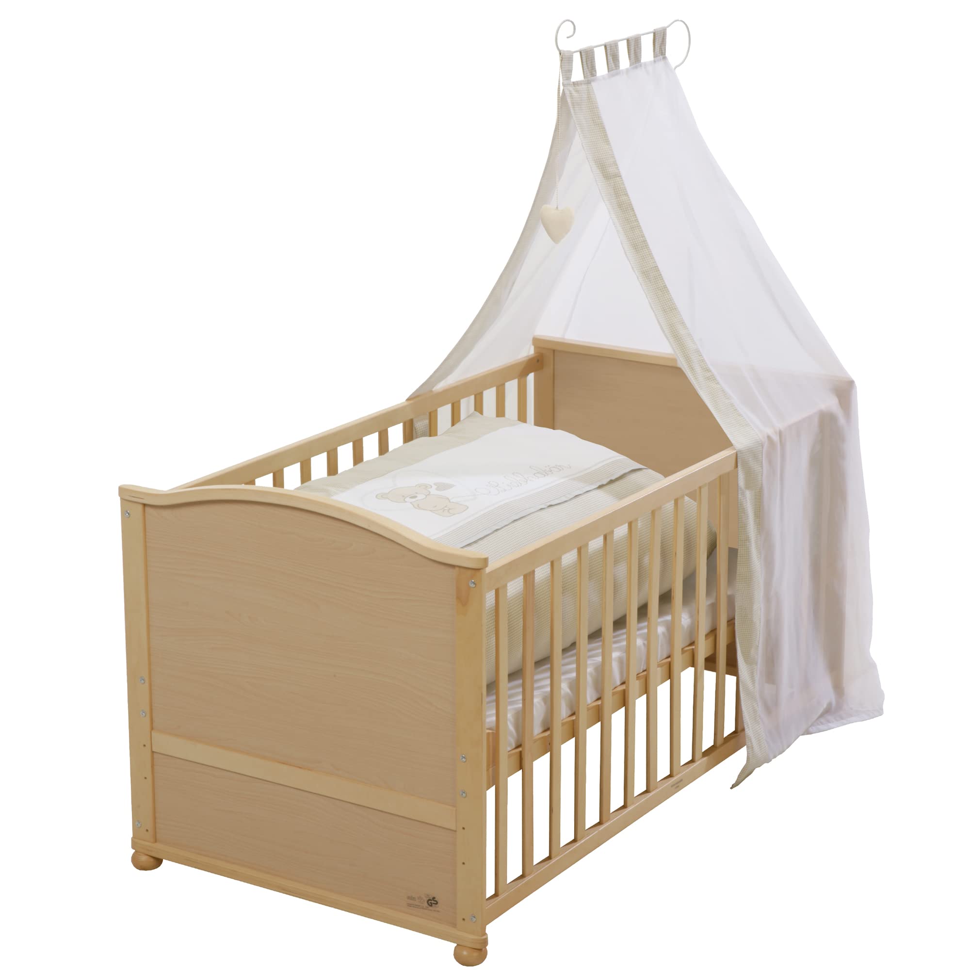 roba Babybett Set Little Stars - 70 x 140 cm - Kinderbett mitwachsend / umbaubar + komplette Textilien im Sterne Design - Höhenverstellbar - Holz weiß
