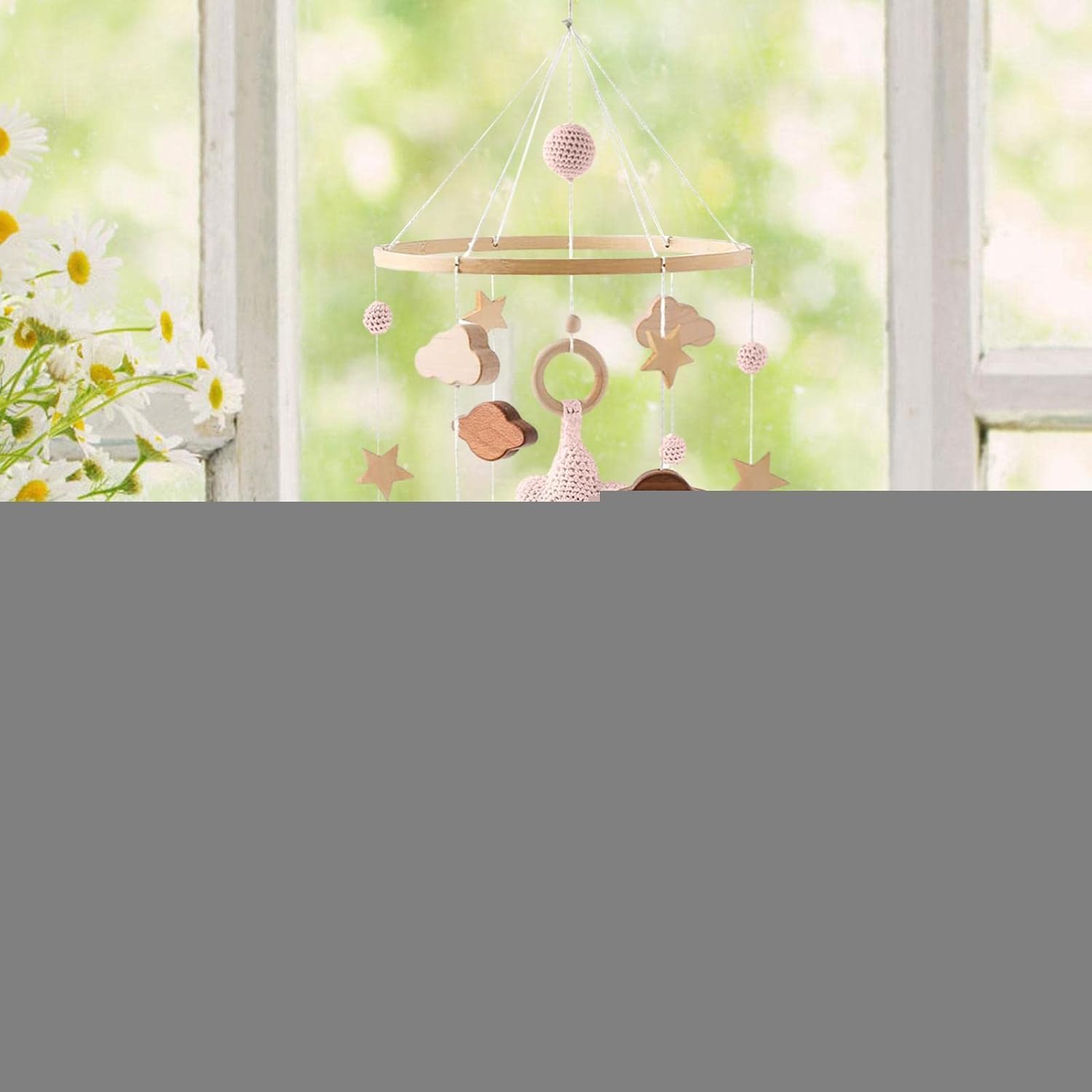 Mobile für Stubenwagen, Childbett Kinderzimmer Mobile für Jungen und Mädchen, Holzperle Bettanhänger Filzkugel Kinderzimmer Wohnzimmer Dekoration Geschenk für Jungen