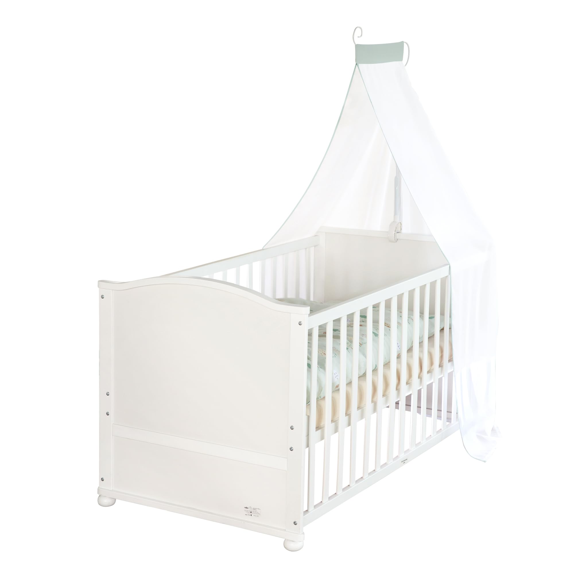 roba Babybett Set Little Stars - 70 x 140 cm - Kinderbett mitwachsend / umbaubar + komplette Textilien im Sterne Design - Höhenverstellbar - Holz weiß