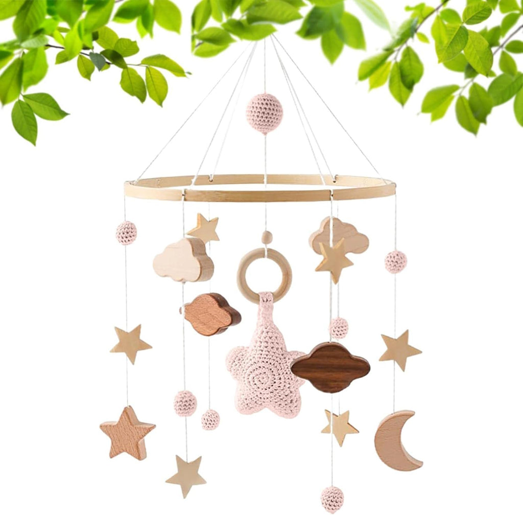 Mobile für Stubenwagen, Childbett Kinderzimmer Mobile für Jungen und Mädchen, Holzperle Bettanhänger Filzkugel Kinderzimmer Wohnzimmer Dekoration Geschenk für Jungen