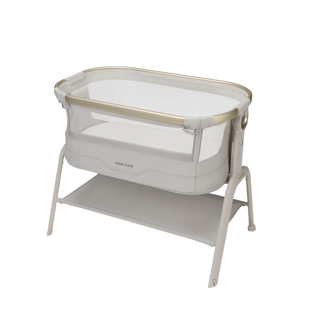 Maxi Cosi Iora² Baby Stubenbett, 0–6 kg (9 kg), Klappbares und Leichtes Beistellbett Baby, 5 cm CloudCore-Matratze, 5 Höhenstufen, 2 Leichtgängige Rollen, Easy Slide, Elegance Beige