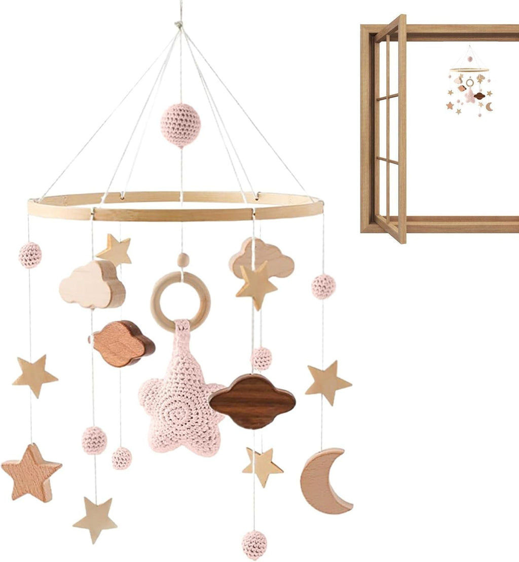 Mobile für Stubenwagen, Childbett Kinderzimmer Mobile für Jungen und Mädchen, Holzperle Bettanhänger Filzkugel Kinderzimmer Wohnzimmer Dekoration Geschenk für Jungen