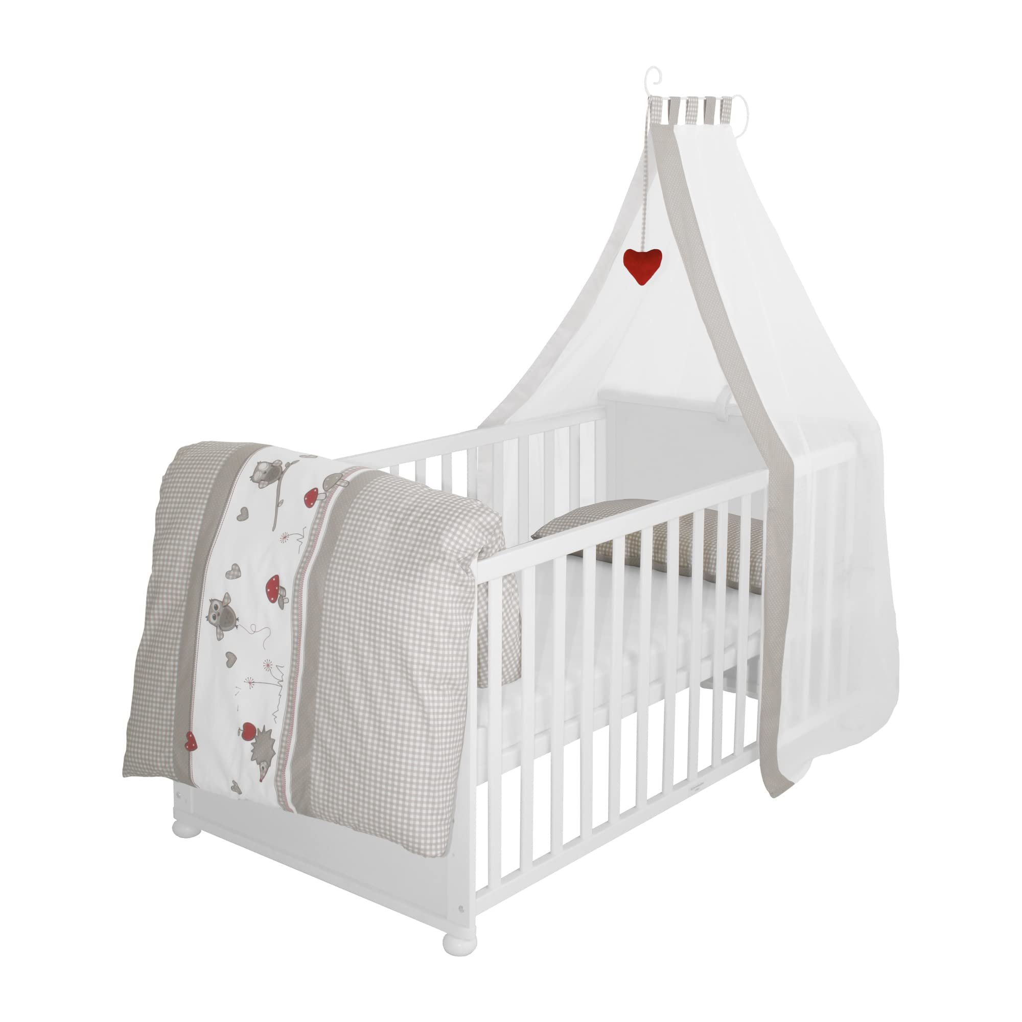 roba Babybett Set Little Stars - 70 x 140 cm - Kinderbett mitwachsend / umbaubar + komplette Textilien im Sterne Design - Höhenverstellbar - Holz weiß