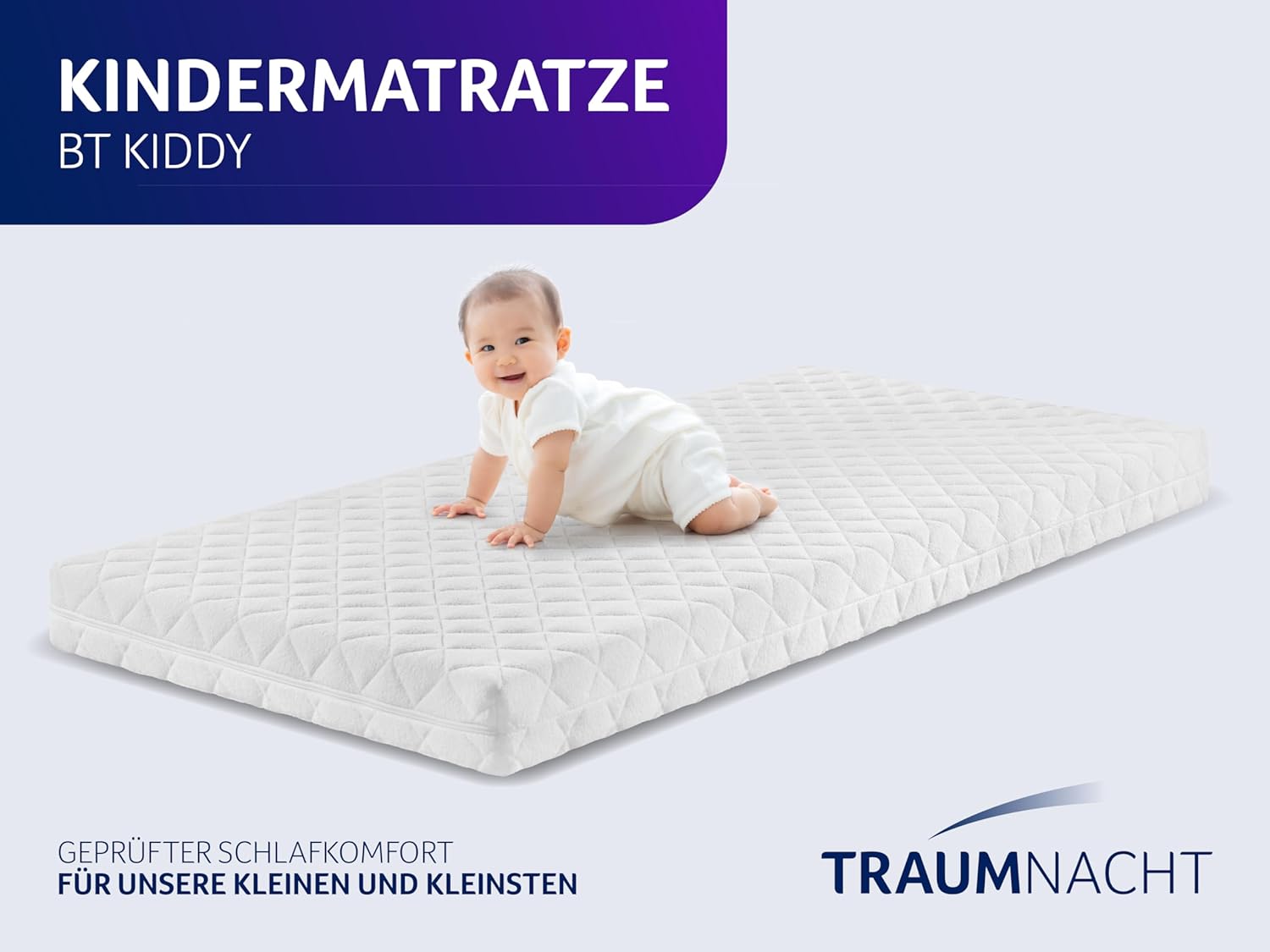 Traumnacht BT Kiddy Kindermatratze Pure, 80 x 160 cm, Schadstoffgeprüft nach Öko-Tex Standard 100, hautfreundlicher Bezug abnehmbar und waschbar, produziert nach deutschem Qualitätsstandard