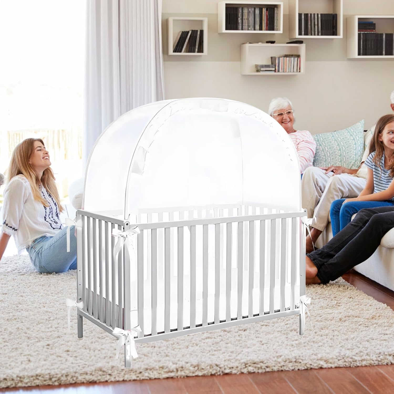 Kinderbett-Abdeckung, atmungsaktiver Netz-Bettschutz, Sicherheitsbarriere, 70 x 130 x 140 cm, hält das Baby vom Herausklettern, tragbares Kindergartenzelt, Schlafzimmer, Schule, Reisen, Schlafen im