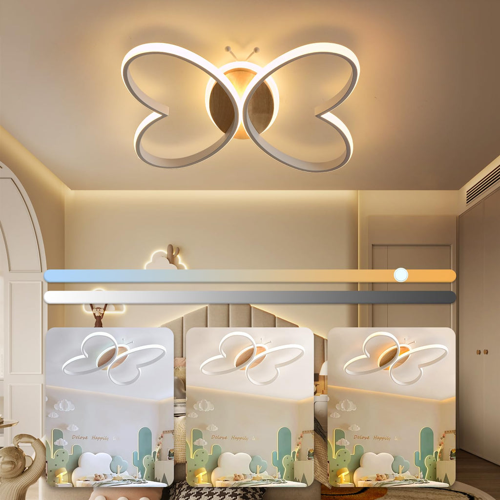 LED Deckenleuchte Schlafzimmer, 58CM Deckenlampe Kinderzimmer Dimmbar mit Fernbedienung 3000K-6000K, 58W Kreativen Schmetterling Kinderzimmer Lampe Decke für Schlafzimmer Wohnzimmer