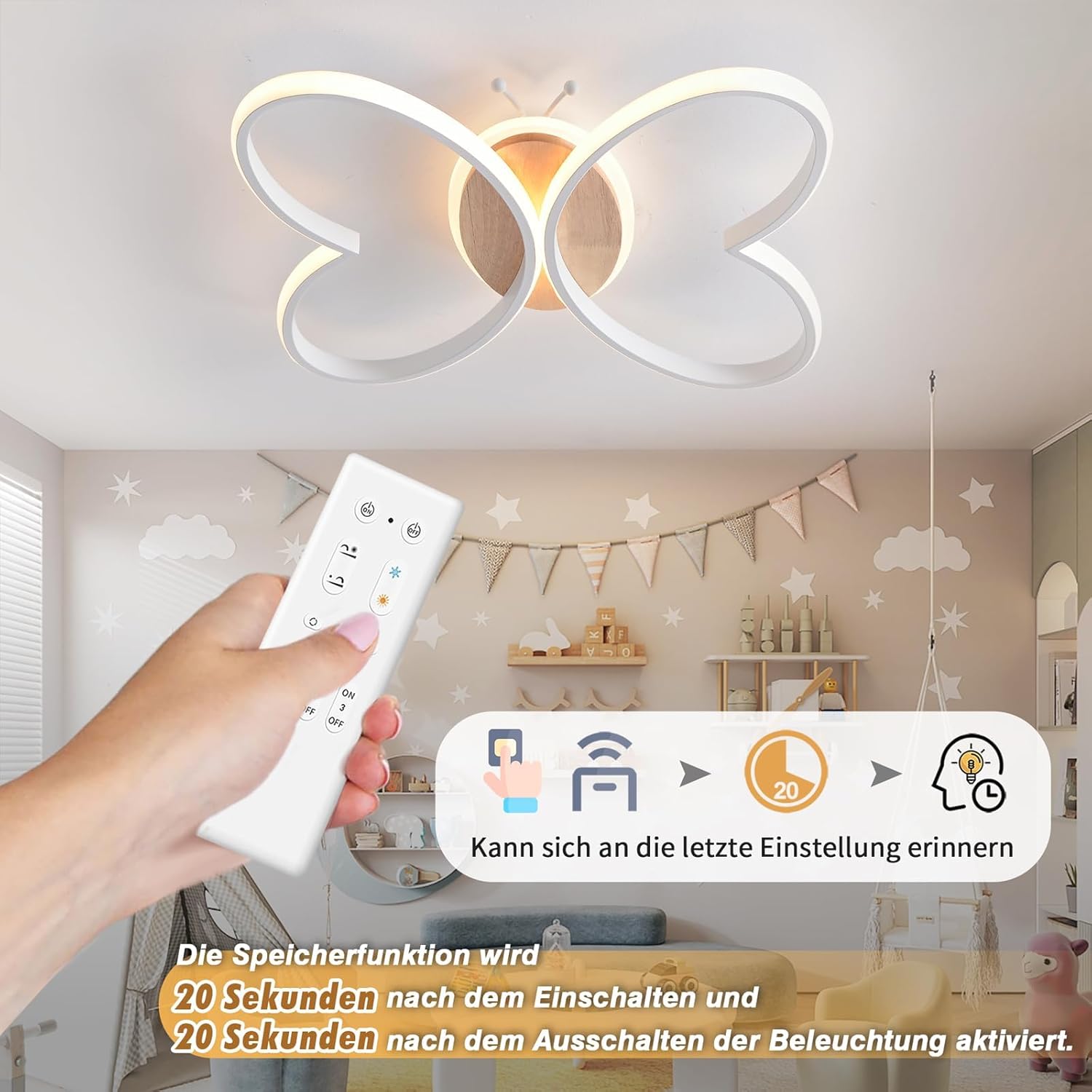 LED Deckenleuchte Schlafzimmer, 58CM Deckenlampe Kinderzimmer Dimmbar mit Fernbedienung 3000K-6000K, 58W Kreativen Schmetterling Kinderzimmer Lampe Decke für Schlafzimmer Wohnzimmer