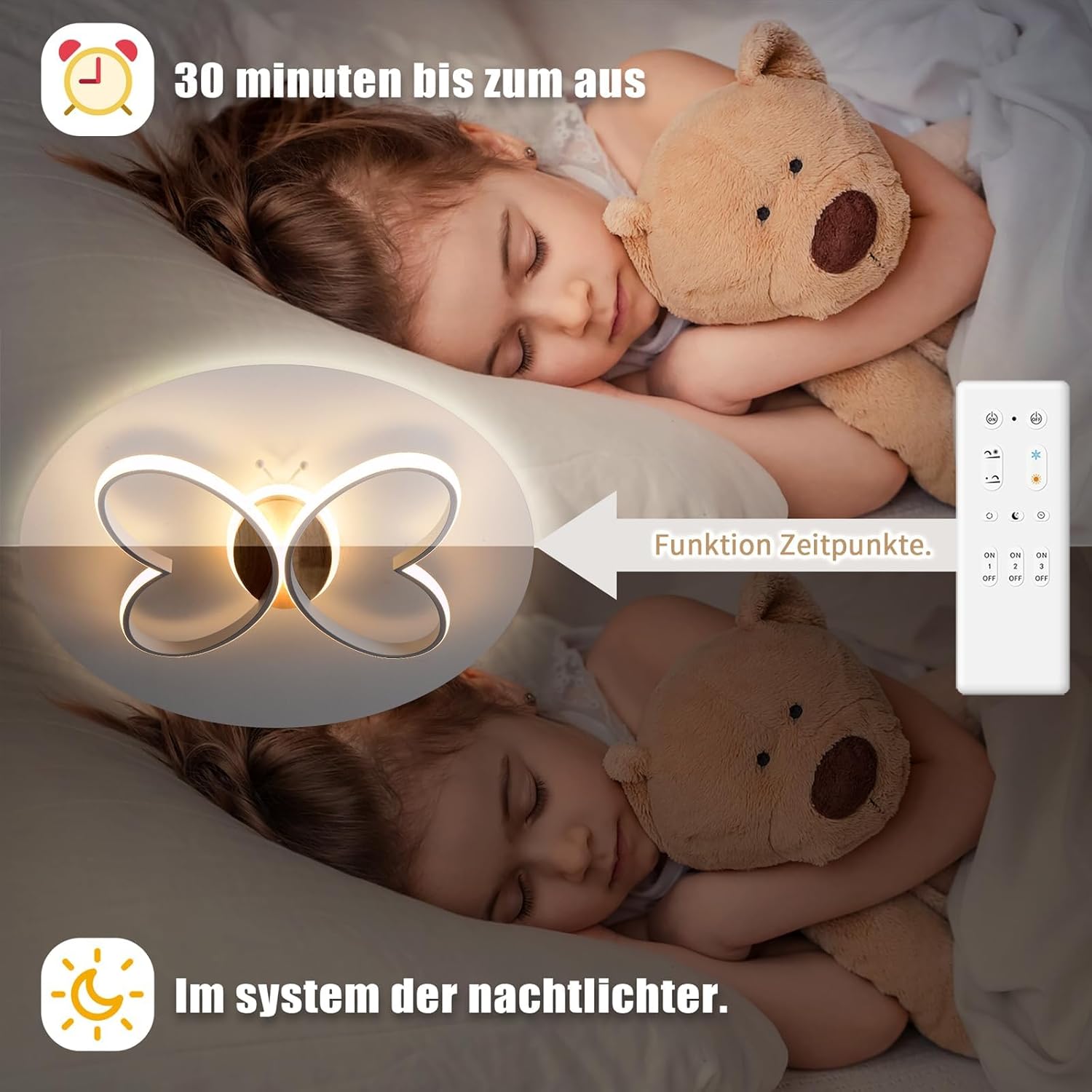 LED Deckenleuchte Schlafzimmer, 58CM Deckenlampe Kinderzimmer Dimmbar mit Fernbedienung 3000K-6000K, 58W Kreativen Schmetterling Kinderzimmer Lampe Decke für Schlafzimmer Wohnzimmer