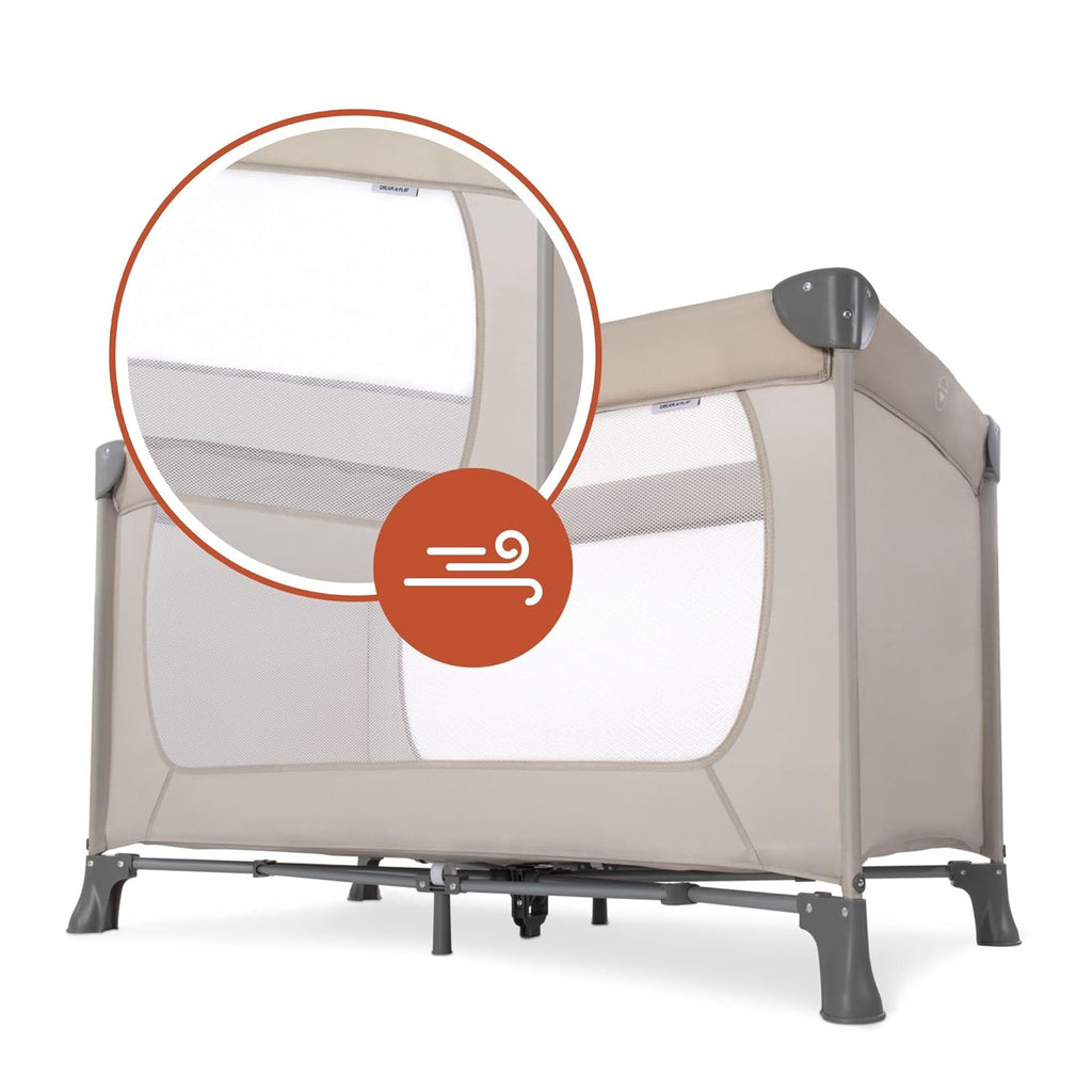hauck Dream N Play, Beige - Baby & Kinder Reisebett mit Tragetasche ab Geburt bis 15 kg, Schnell & Kompakt Faltbar, Große Netzfenster