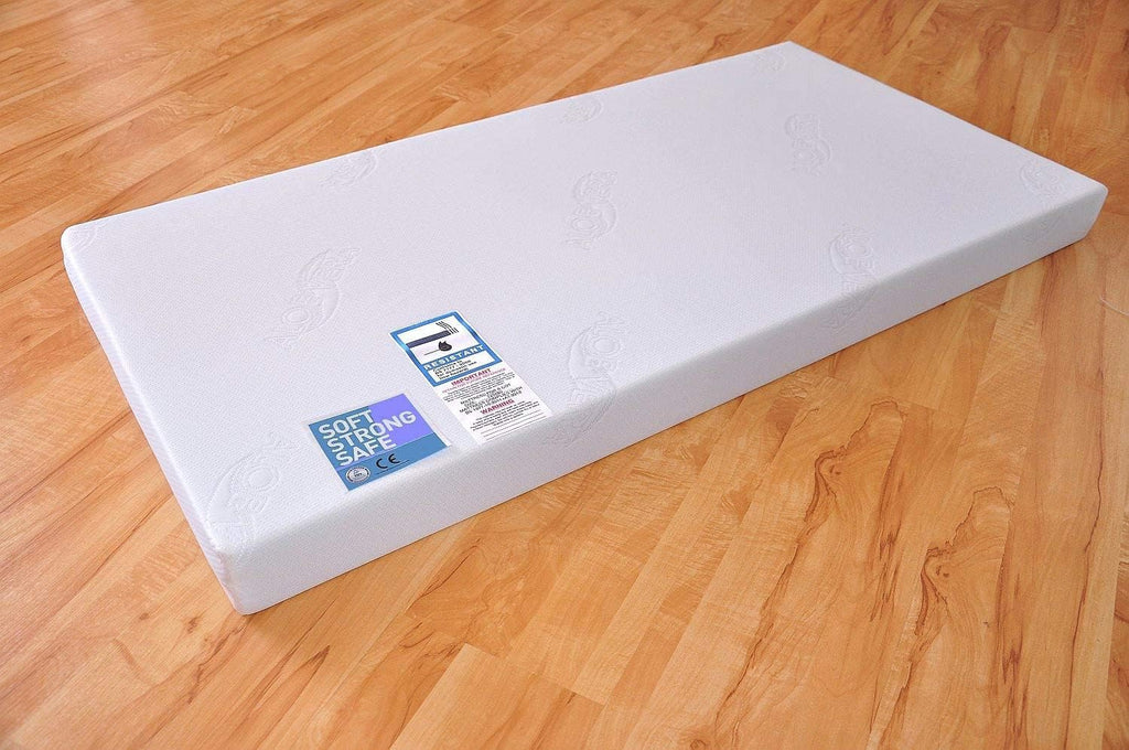 Marsell Baby Gitterbett mit Schublade mit Deckel Babybett Kinderbett mit Aloe Vera Schaumstoffmatratze Zahnschienen höhenverstellbar Weiß umbaubar zum Juniorbett