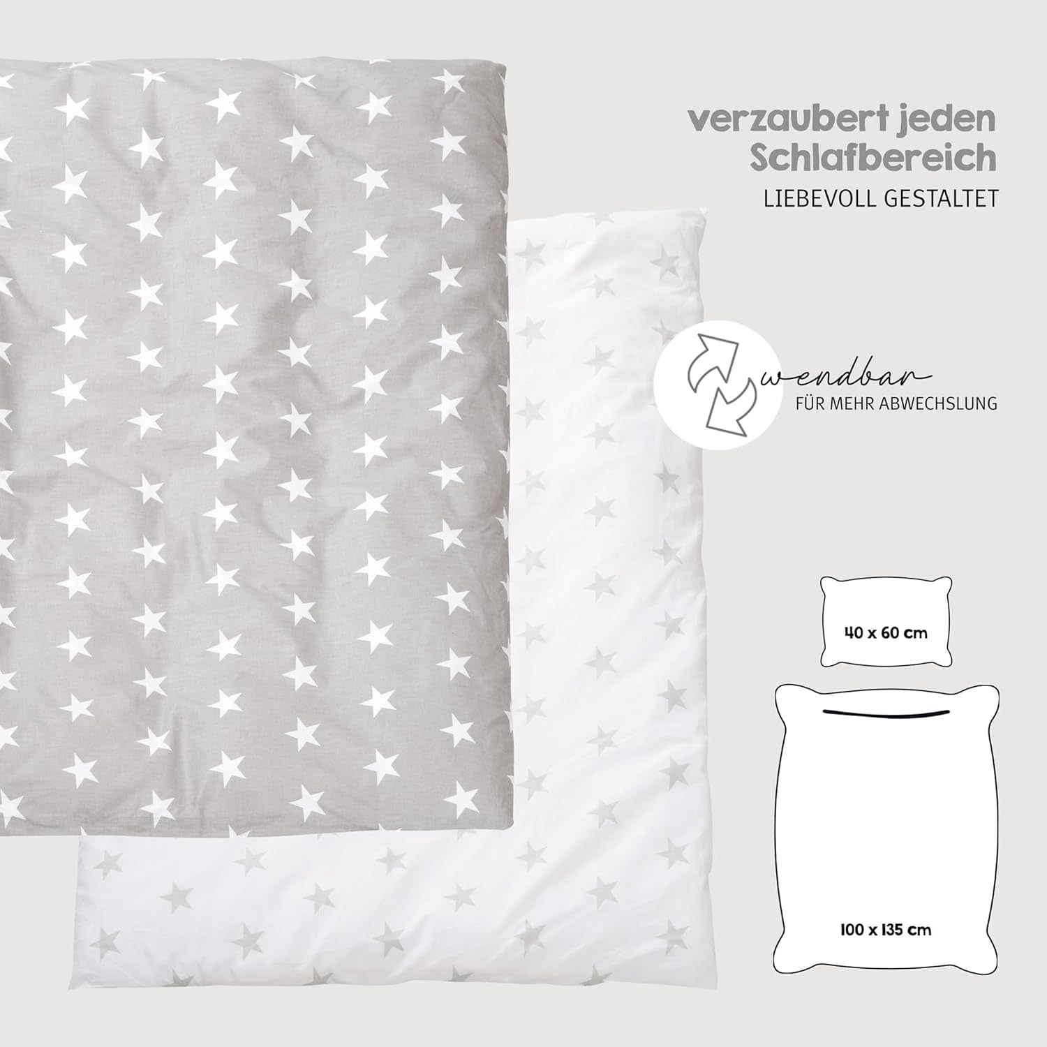 roba Babybett Set Little Stars - 70 x 140 cm - Kinderbett mitwachsend / umbaubar + komplette Textilien im Sterne Design - Höhenverstellbar - Holz weiß