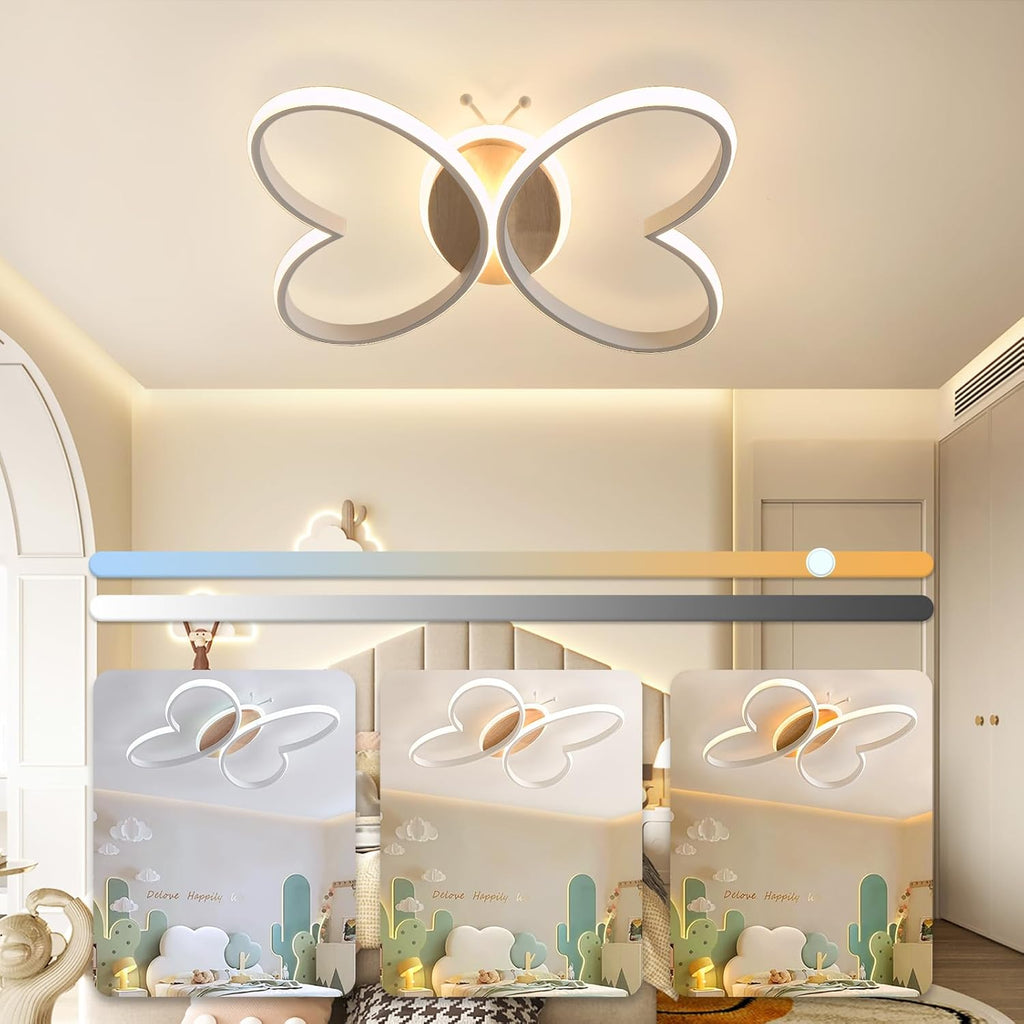 LED Deckenleuchte Schlafzimmer, 58CM Deckenlampe Kinderzimmer Dimmbar mit Fernbedienung 3000K-6000K, 58W Kreativen Schmetterling Kinderzimmer Lampe Decke für Schlafzimmer Wohnzimmer