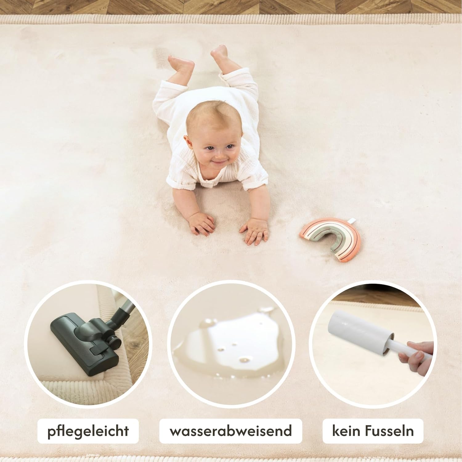 Hakuna Matte Wolkenweiche Spielmatte Baby 170 x 120 x2,5cm, beige – Teppich für Kinderzimmer mit hochwertigem Memory-Schaum – Krabbelmatte Baby mit Rutschfester Unterseite – Krabbeldecke, Tatami Matte