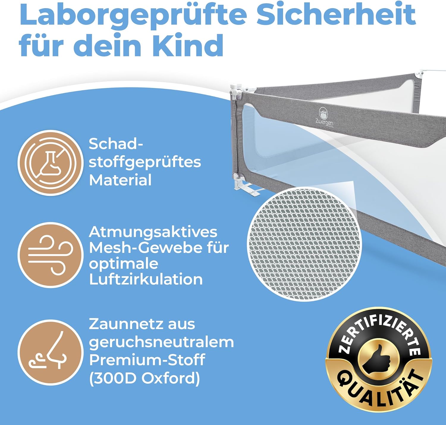 Rausfallschutz Boxspringbett & Elternbett (180x200cm) [8-teiliges Rausfallschutz Bett Set] Stabilitätsstange & Zwischenraumschutz – Bettgitter ist Laborgeprüft