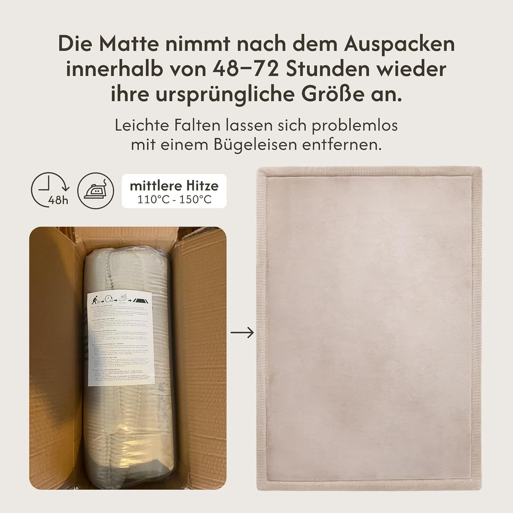 Hakuna Matte Wolkenweiche Spielmatte Baby 170 x 120 x2,5cm, beige – Teppich für Kinderzimmer mit hochwertigem Memory-Schaum – Krabbelmatte Baby mit Rutschfester Unterseite – Krabbeldecke, Tatami Matte