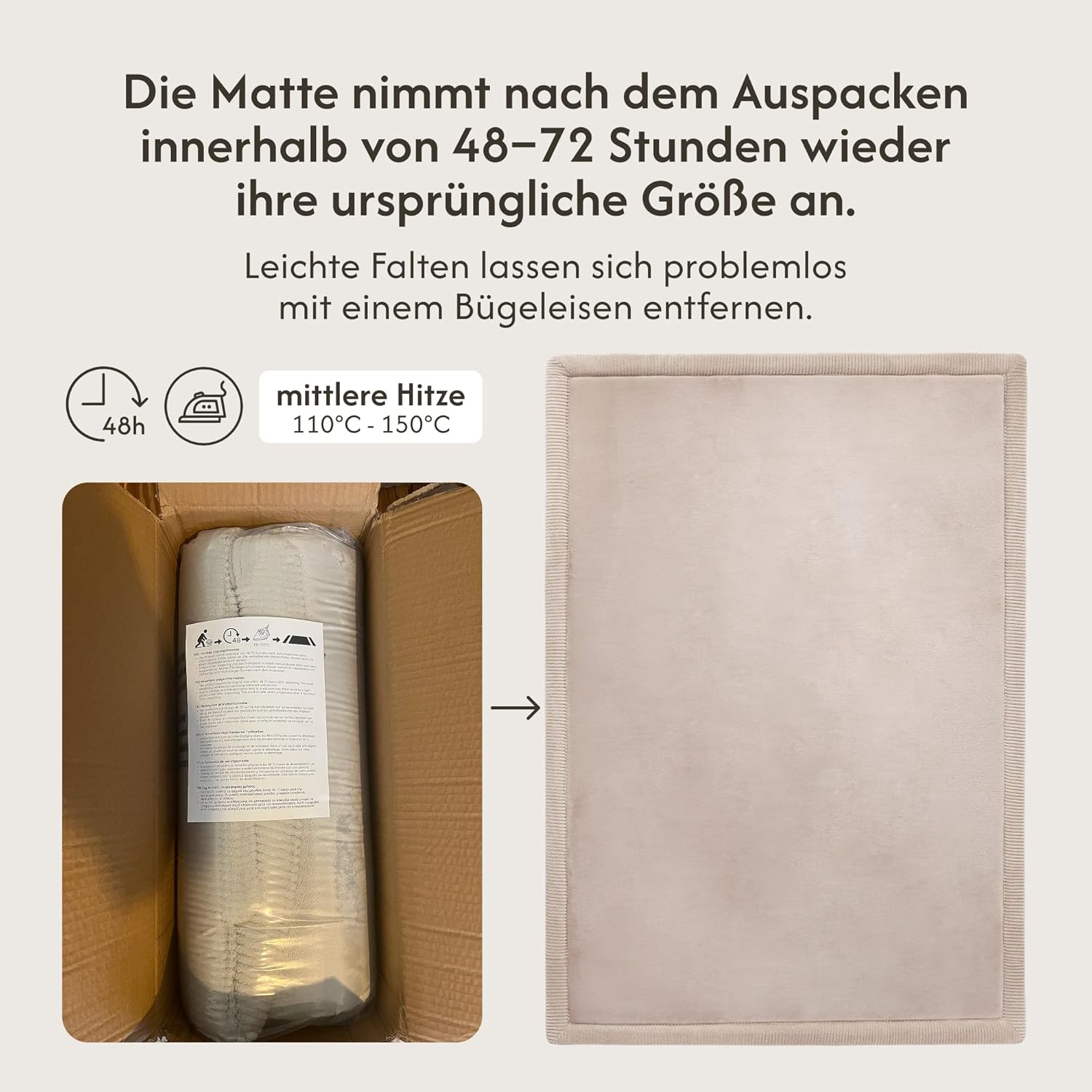Hakuna Matte Wolkenweiche Spielmatte Baby 170 x 120 x2,5cm, beige – Teppich für Kinderzimmer mit hochwertigem Memory-Schaum – Krabbelmatte Baby mit Rutschfester Unterseite – Krabbeldecke, Tatami Matte