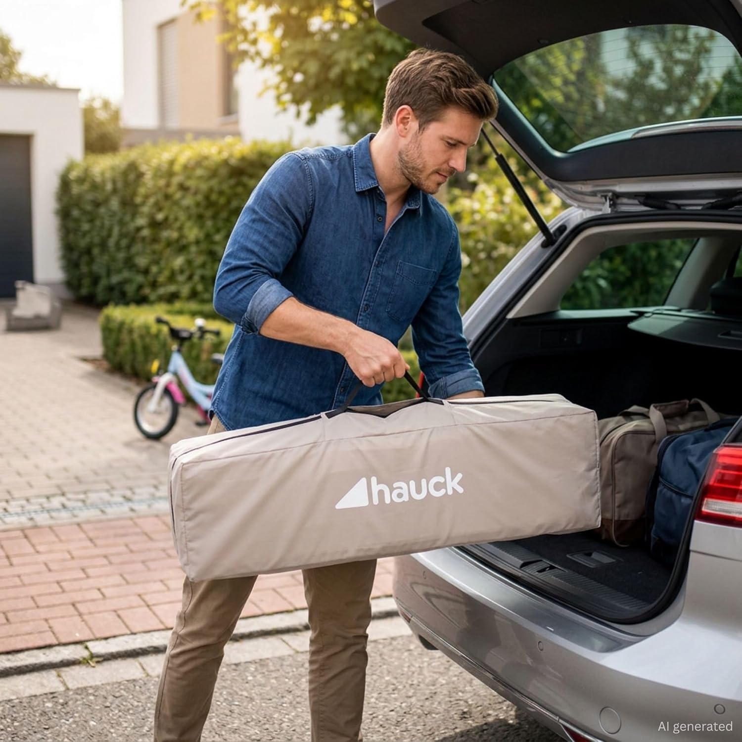 hauck Dream N Play, Beige - Baby & Kinder Reisebett mit Tragetasche ab Geburt bis 15 kg, Schnell & Kompakt Faltbar, Große Netzfenster